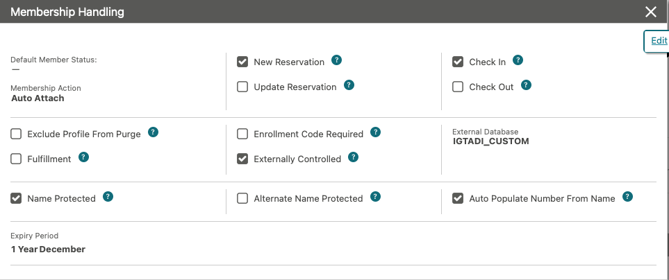This image shows the Membership Handling screen.