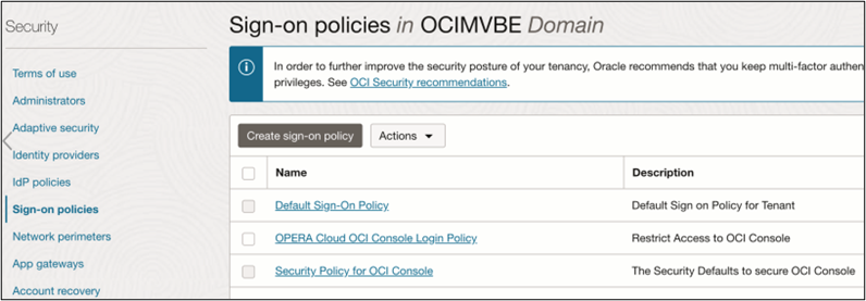This image shows Sign-on policies screen