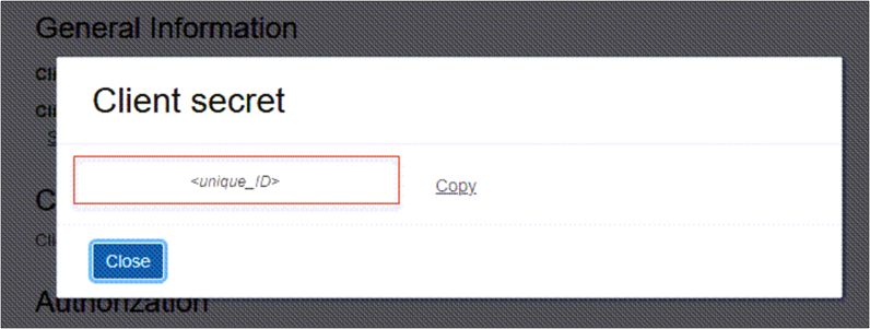 This image shows Client Secret screen