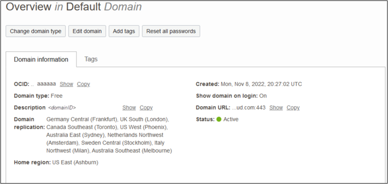 This image shows Overview in Default Domain screen