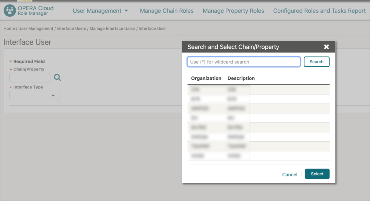 This image shows how to search and select Chain/Property