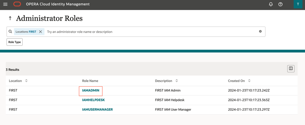This image shows the Administrator Roles Profile page.