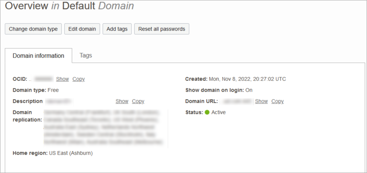 This image shows Overview in default domain.