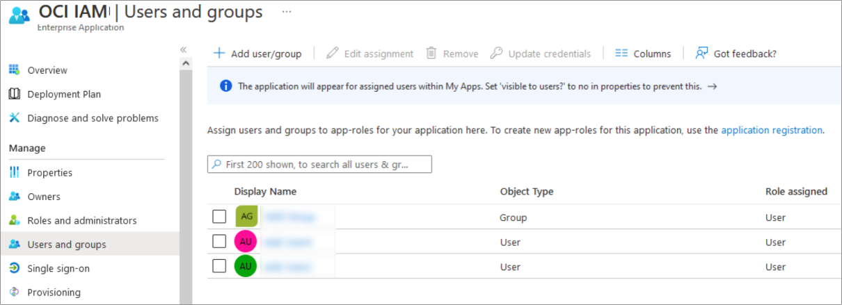 This image shows Users and groups screen