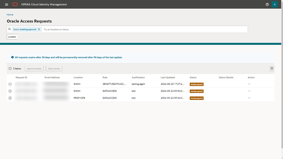 This image shows the Oracle Access Requests screen. This image shows the Oracle Access Requests screen.