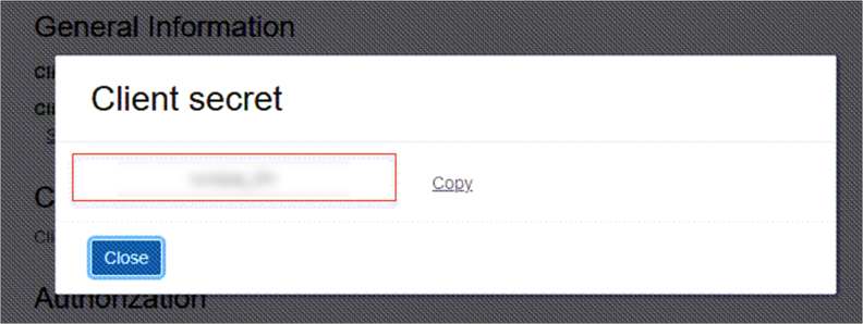 This image shows Client secret screen