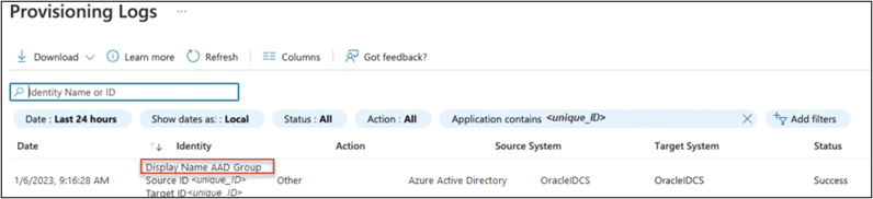 This image shows Provisioning logs screen