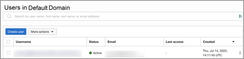 This image shows Users in Default Domain screen.