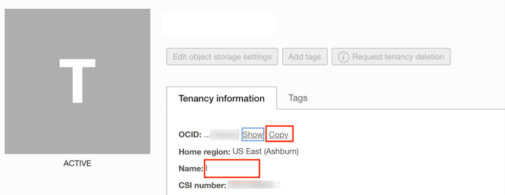 This image shows Tenancy Information.