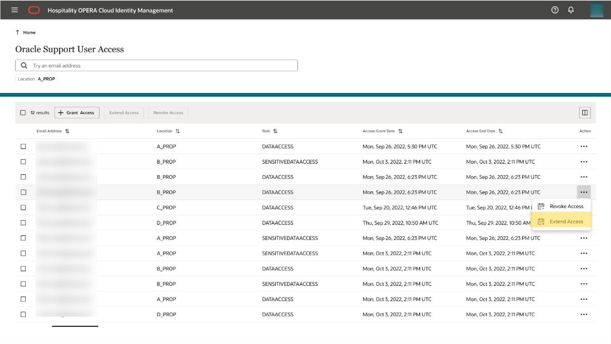 This image shows Oracle Support User Extend Access screen