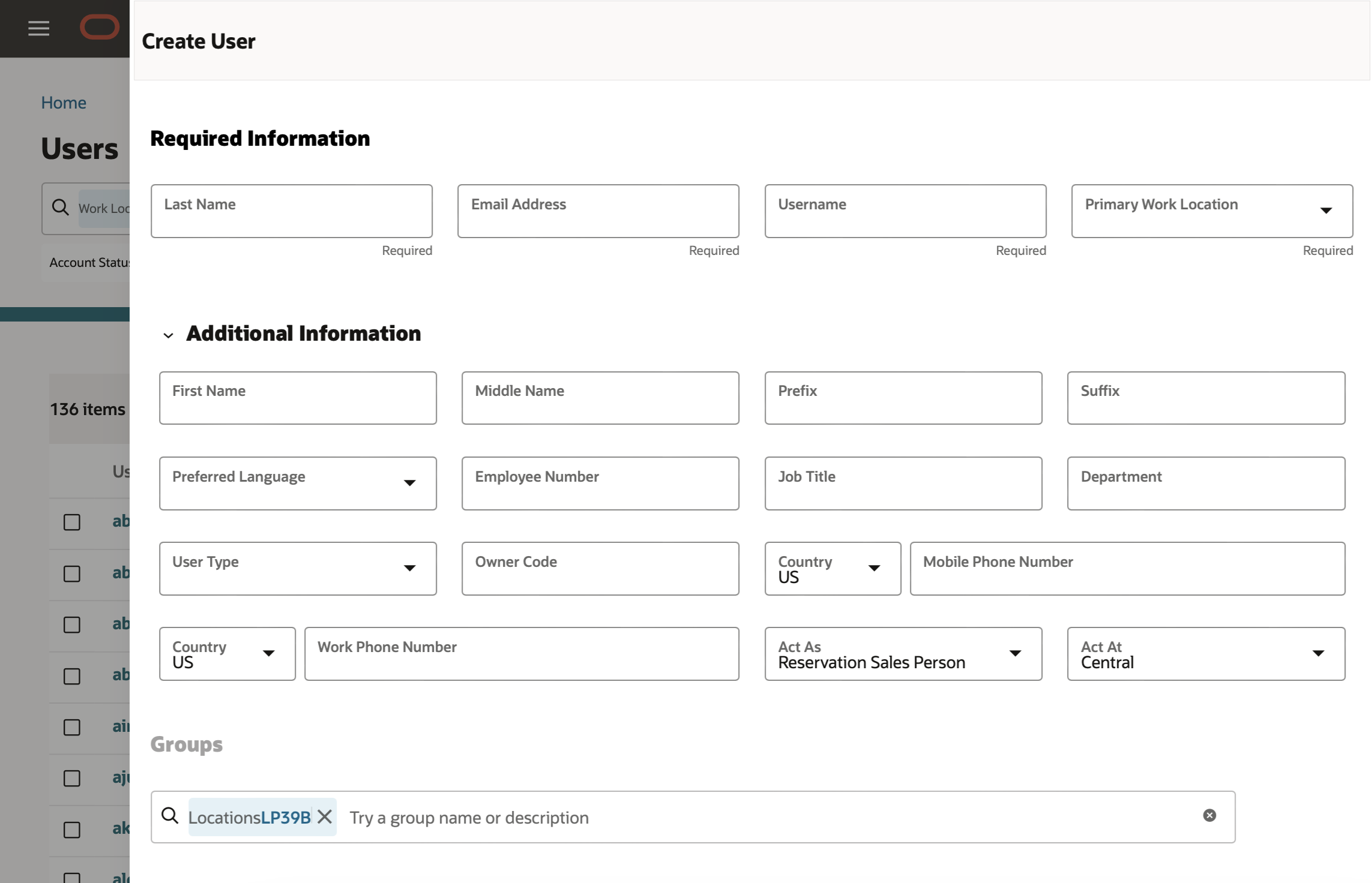 This image shows the Create User page with the Act As and Act At fields .