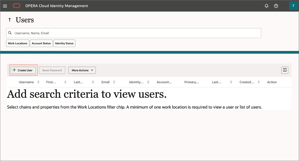 This image shows the User Management page with the Create User button.
