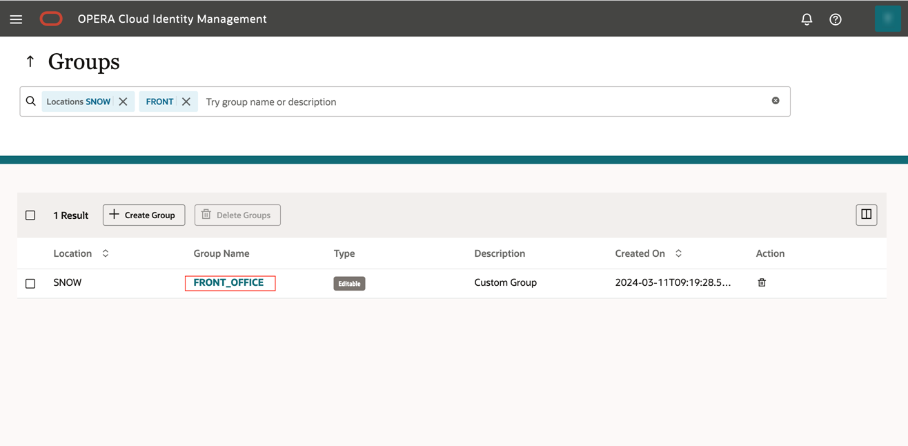 This image shows the group details on the Group Management Page.