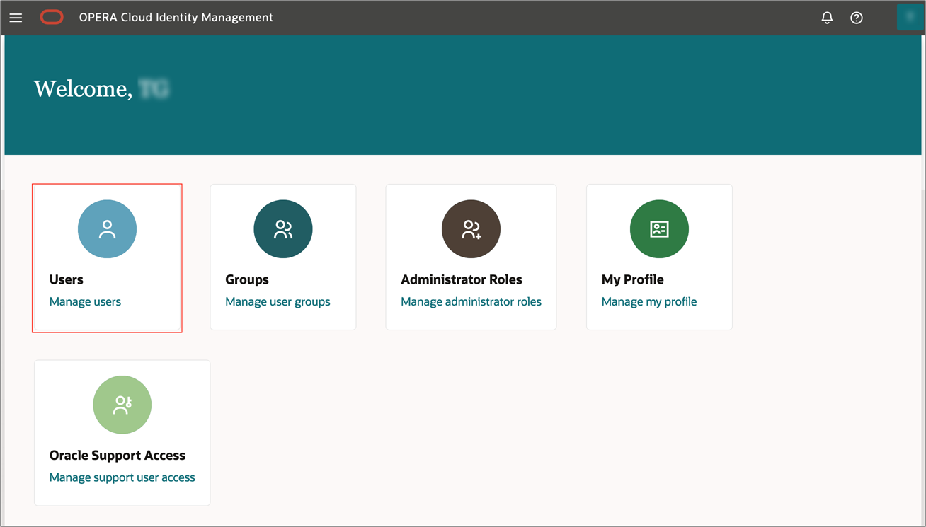 This image shows the Homepage with the Users tile.