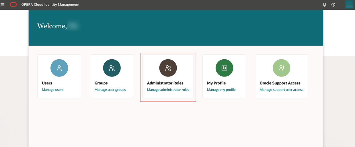 This image shows the OPERA Cloud Identity Management home page.