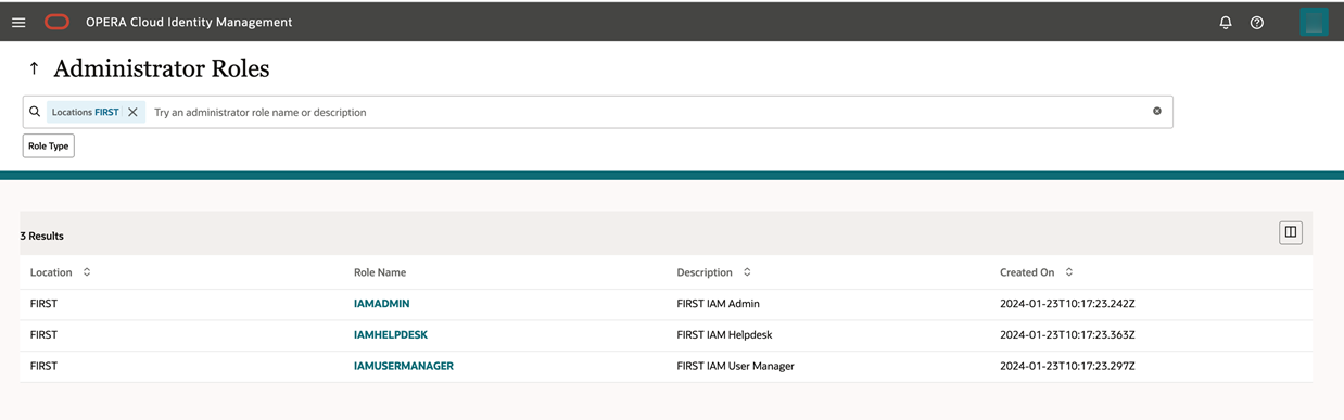 This image shows the Administrator Roles page.