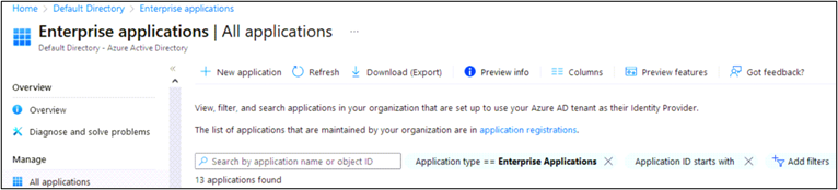 This image shows Enterprise applications screen