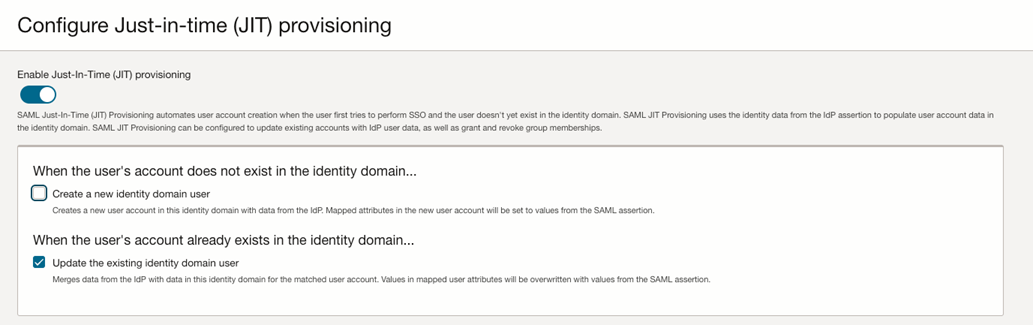 This image shows the Enable Just-In-Time (JIT) provisioning option.