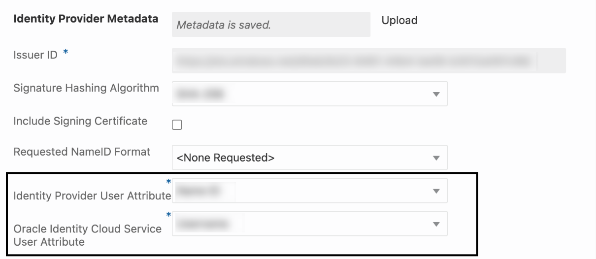 This image shows Identity Provider Metadata screen
