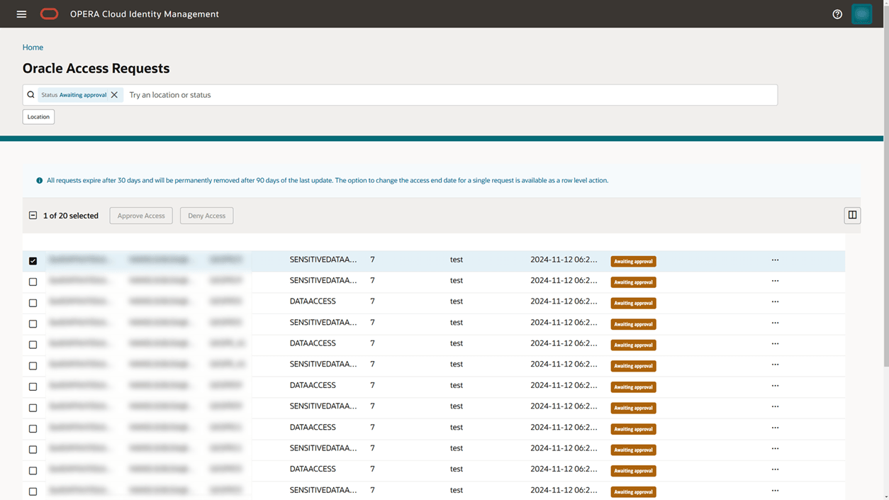 This image shows the Oracle Access Requests screen. This image shows the Oracle Access Requests screen.