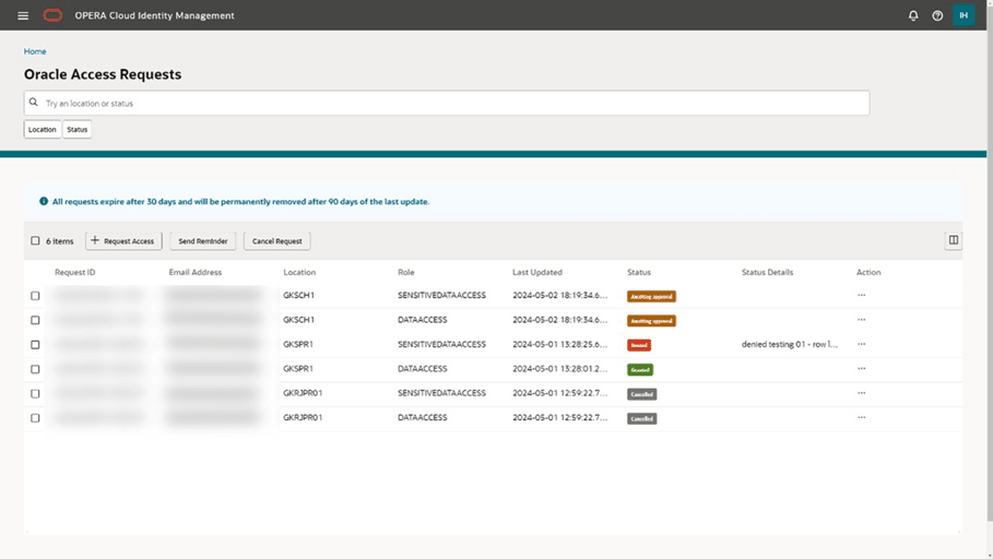 This image shows the Oracle Access Requests screen.