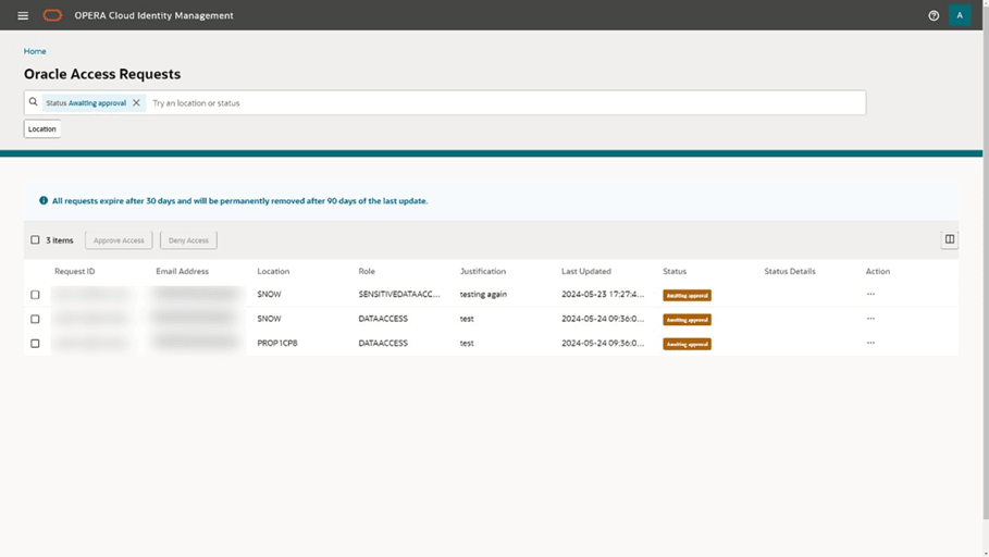 This image shows the Oracle Access Requests screen. This image shows the Oracle Access Requests screen.