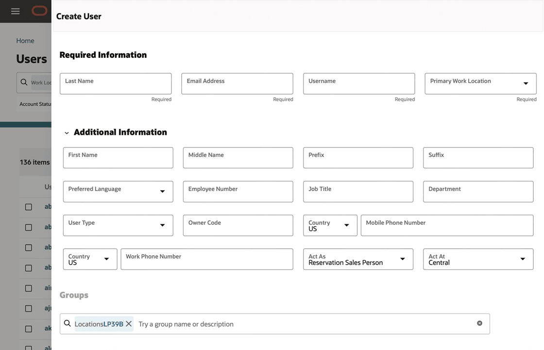 This image shows the Create User page with the Act As and Act At fields.