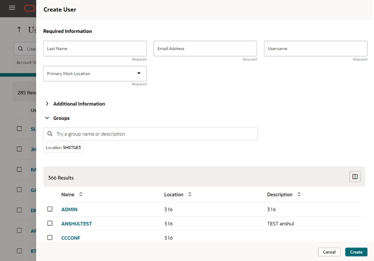 This image shows the Create User page.