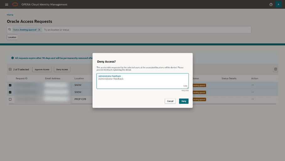 This image shows the Deny Access dialog. This image shows the Deny Access dialog.