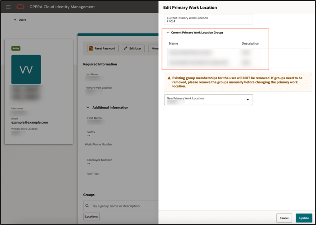 This image shows the new primary work location selected.