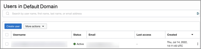 This image shows Users in Default Domain screen. This image shows Users in Default Domain screen.