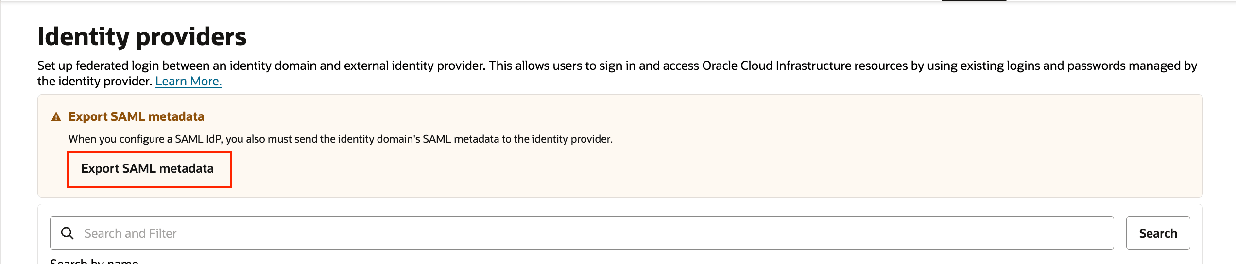 This image shows Identity Provider screen