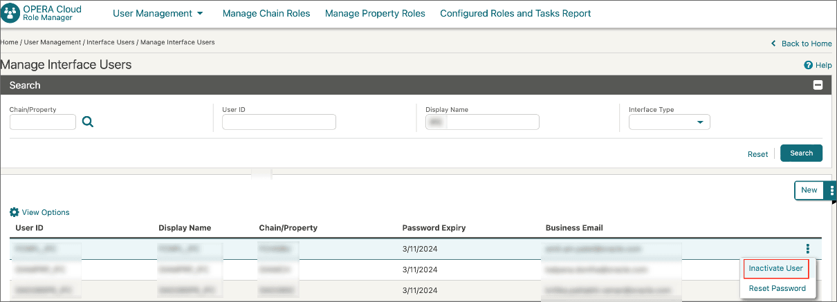 This image shows Manage Interface Users screen This image shows Manage Interface Users screen