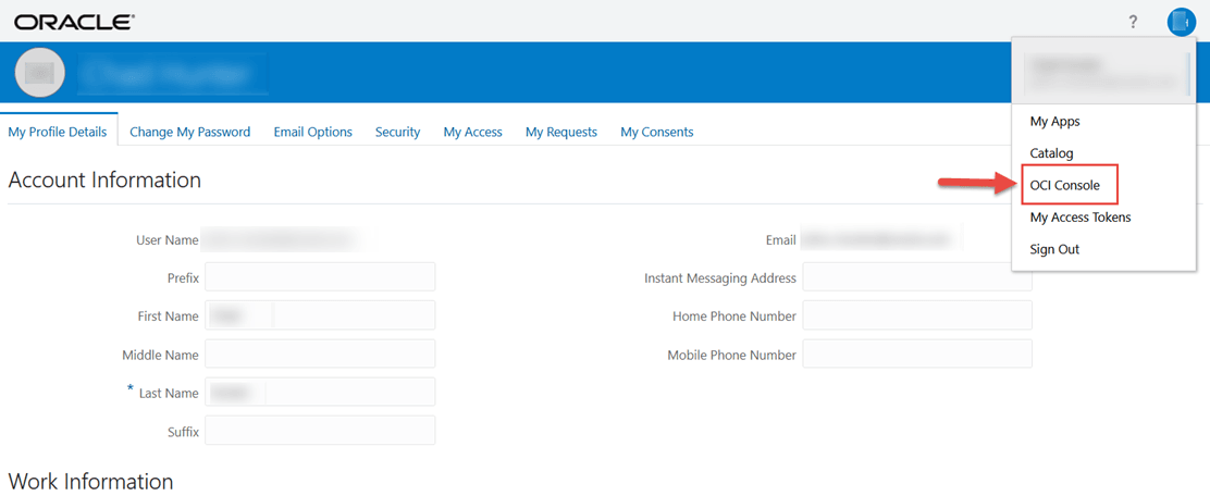 This image shows the OCI Console menu selection.