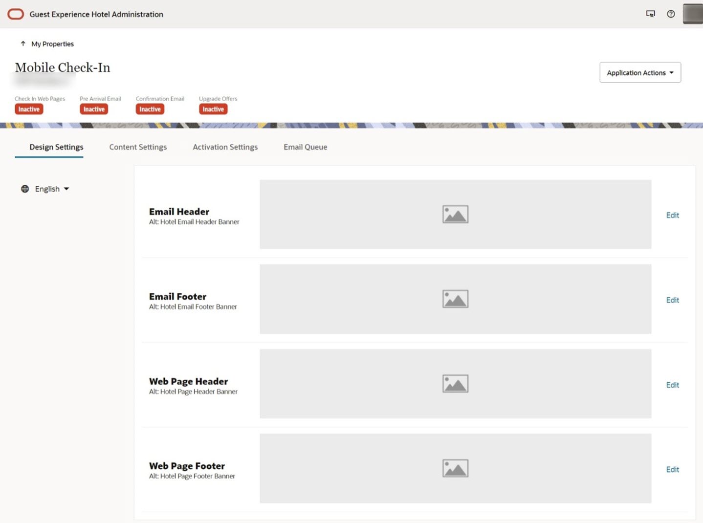 This image shows the Edit links on the Mobile Guest Experience Design Settings page.