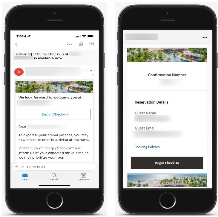 This image shows the Mobile Guest Experience application on a smartphone.