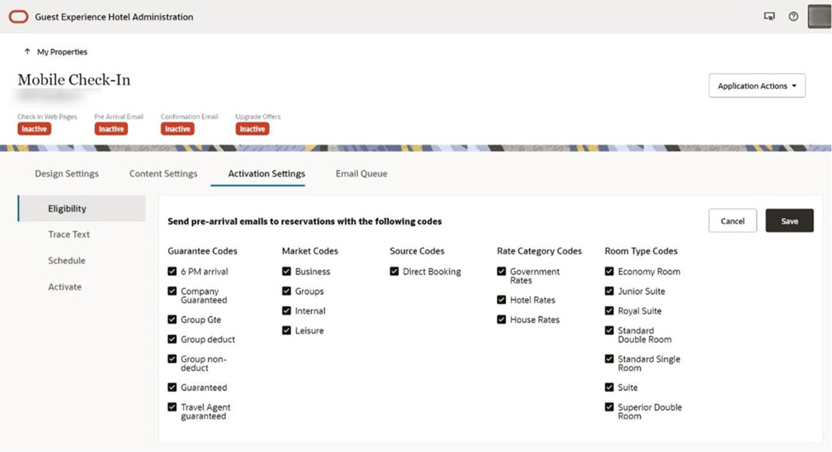 This image shows the eligibility criteria for sending pre-arrival emails to reservations.