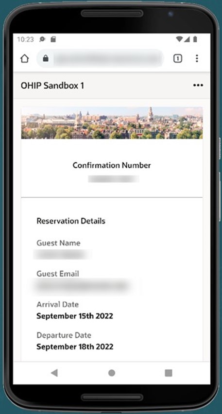 This image shows the sample reservation with a confirmation number.