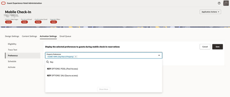 shows the available reservation preferences shows the available reservation preferences