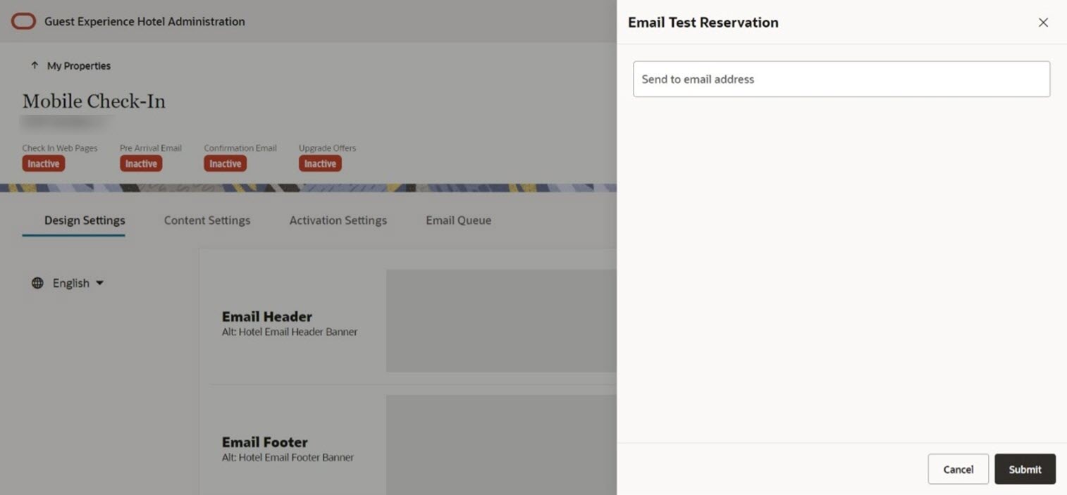 This image shows the Email Test Reservation.
