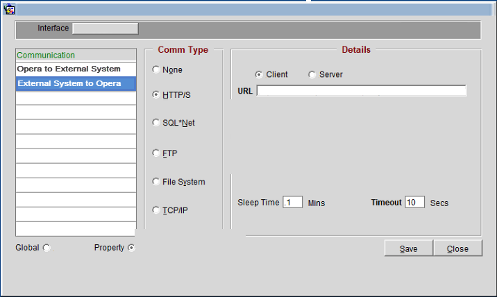 This image shows the External System to OPERA screen This image shows the External System to OPERA screen