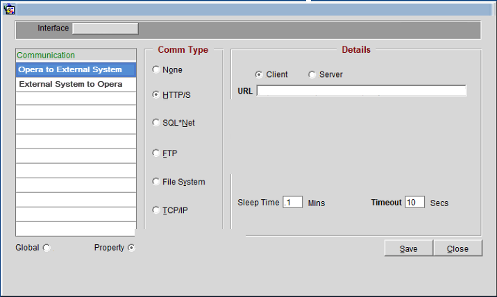 This image shows the OPERA to External System screen This image shows the OPERA to External System screen