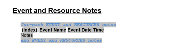 This image shows the Event and Resource notes option