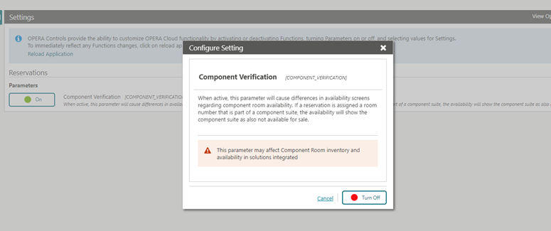 This image shows the updated Component Room Verification Parameter