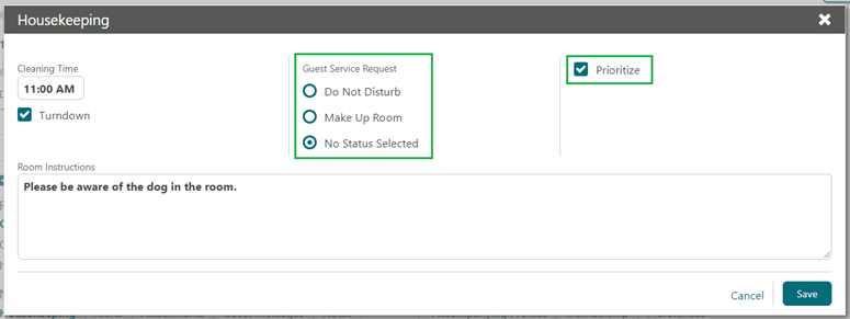 This image shows the Guest Service Request details
