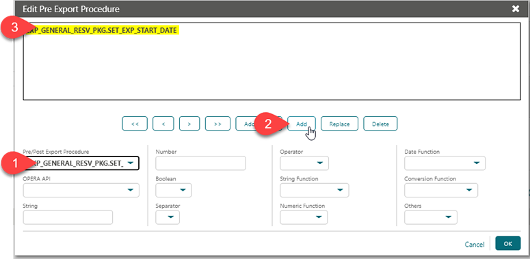 This image shows the Edit Pre Export Procedure screen details