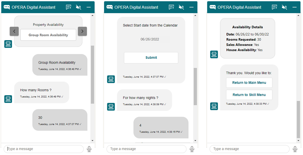 This images show the OPERA Digital Assistant screen.