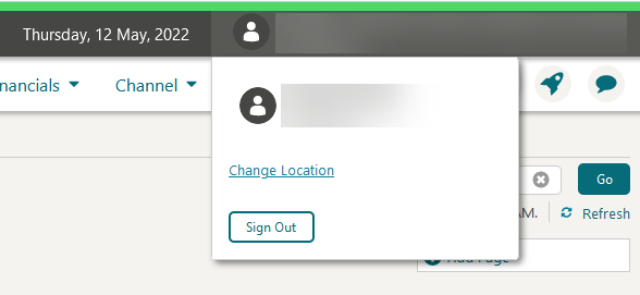 This image shows change location and sign out.