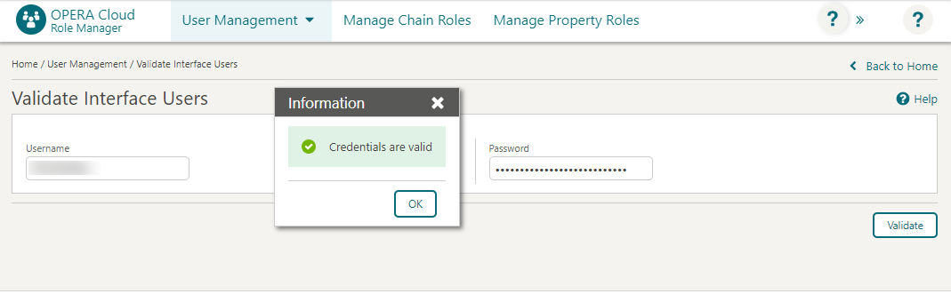 This image shows the Validate Interface Users screen.