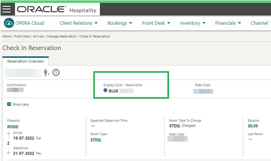 Image shows Check In Reservation screen.